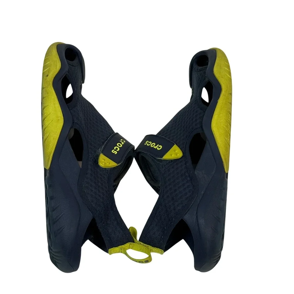 Crocs Swiftwater Mesh Deck Sandals Men 8 Navy Blue Lime Green 205289 Water Shoes